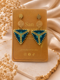 Teal Gold Triangle Earrings